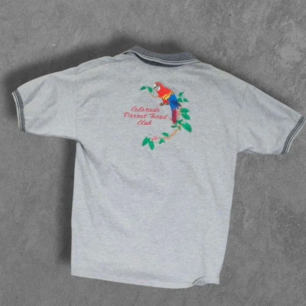 Vintage Parrot Head Of Colorado Embroidered Polo Shirt Large Grey